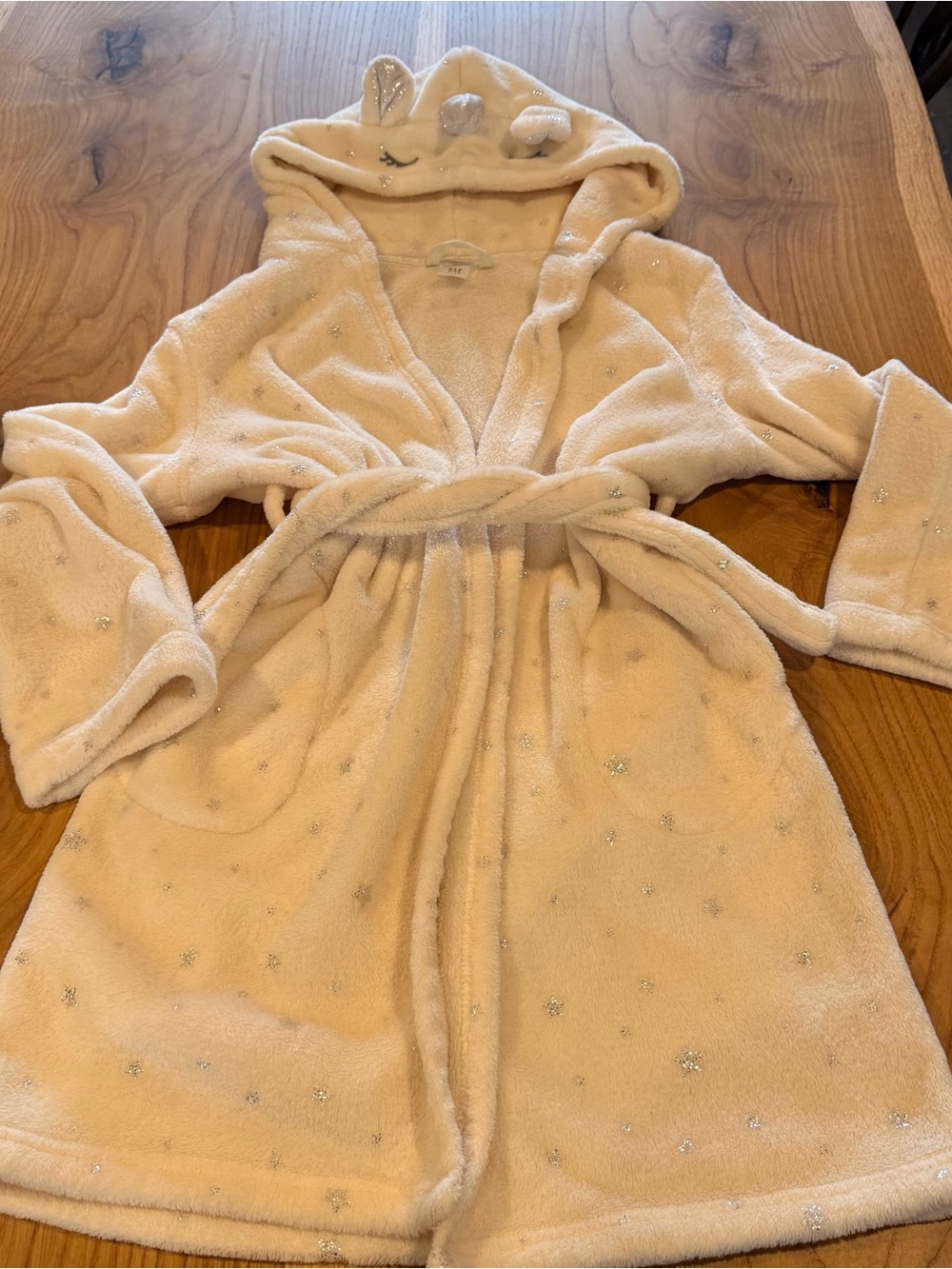 GAP Kids Cream Plush Hooded Robe with Sparkle Stars